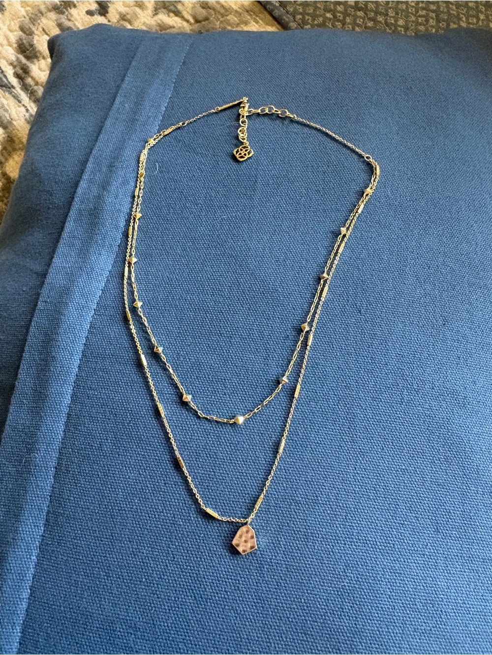 Kendra Scott Layered Gold Tone Pendant Necklace - Elegant Double Strand-New
